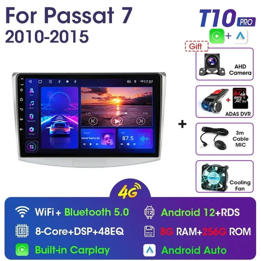 WiFi Controlled, T10 PRO-ADAS, 10.1" 4G Android 11.0 Multimedia Player, Navigation GPS, VW Passat B7 B6 CC 2010-2015