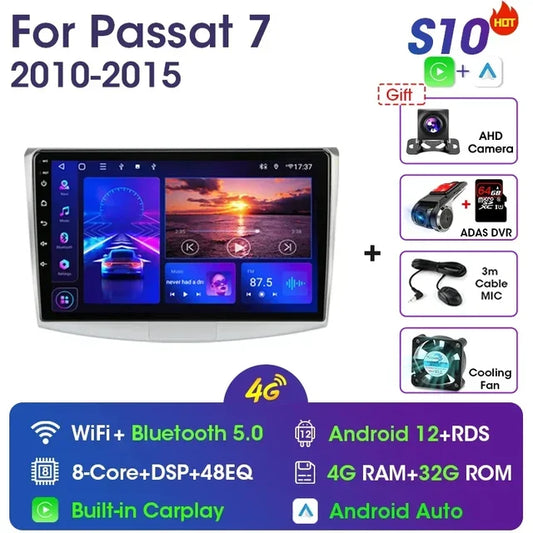 WiFi Controlled,  S10-ADAS, 10.1" Android 11.0 Multimedia Player, GPS Navigation, VW Passat B7 B6 CC 2010-2015, Black, Size: 2din