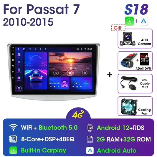 WiFi Controlled,  S18-ADAS, 10.1" 4G Carplay 2din Android 11.0 Car Multimedia Video Player Navigation GPS, for VW Volkswagen Passat B7 B6 CC 2010-2015, Color: max 1-2 representative characteristics, Size: max 1-2 representative characteristics.