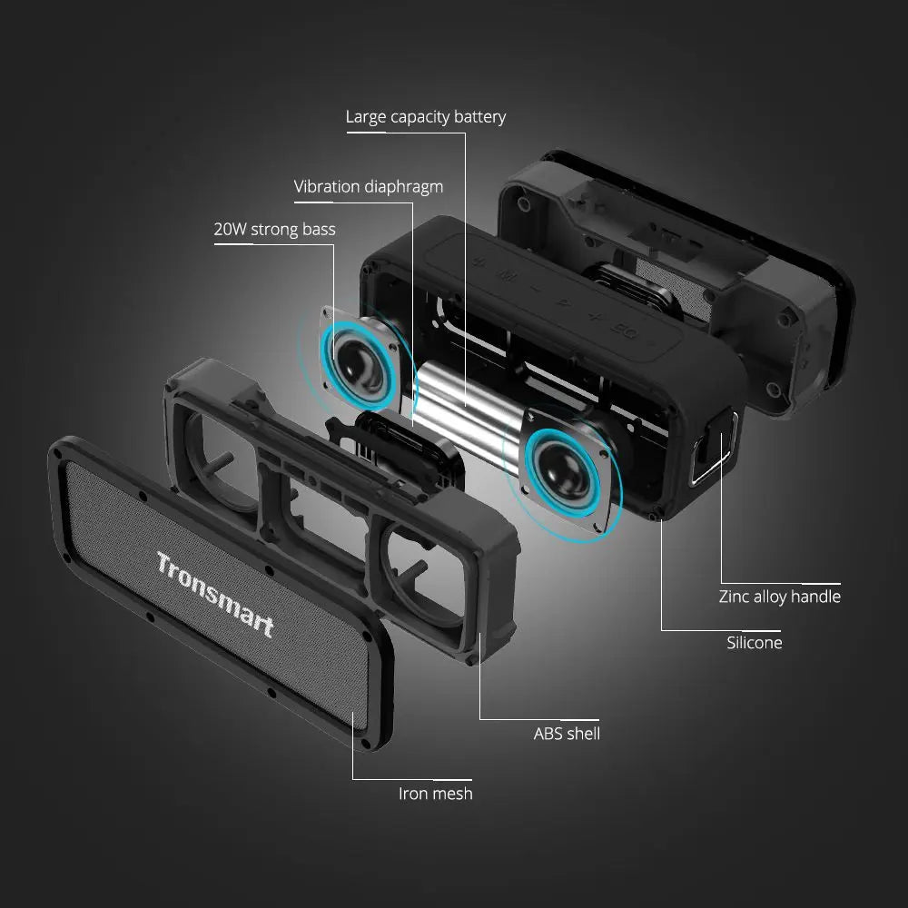 Wireless Speakers, , Element Force TWS NFC Portable Bluetooth Speaker, 40W, 15 Hours Playtime, outdoor portable mini Speaker, Black, One Size