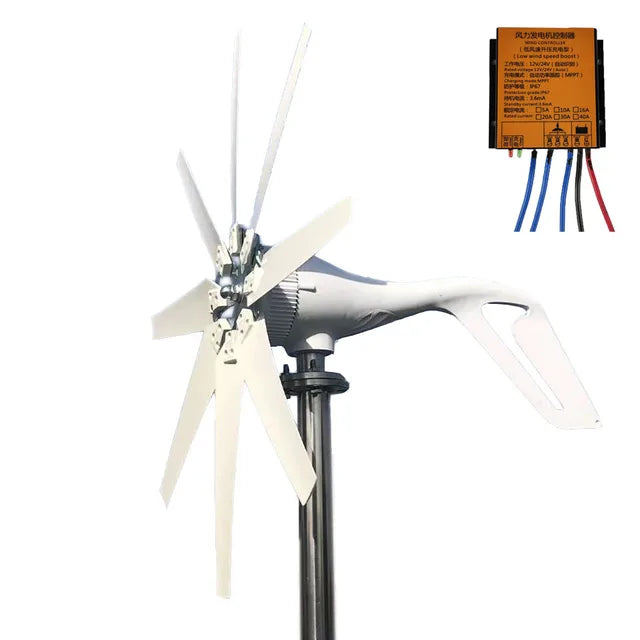 Windmill, 8 Blades, MPPT 2000W, Low Noise, 12V24V, Boat, Low Wind Speed Start