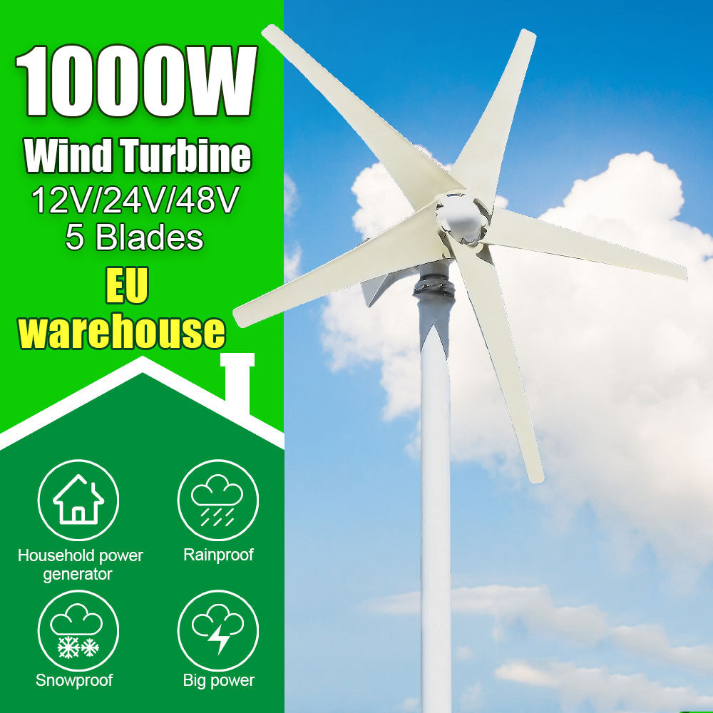 Wind Turbine, Smaraad, SZ-1000, 12V, 1000W, 5 Blades, White