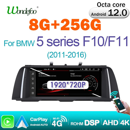 Wireless Speakers, , BMW 5 Series F10 F11 2011-2016, 12.5" 1920*720P Screen, Carplay Auto Stereo, Bluetooth 4G LTE, HPL-NBT-4G64G, Black, One Size.