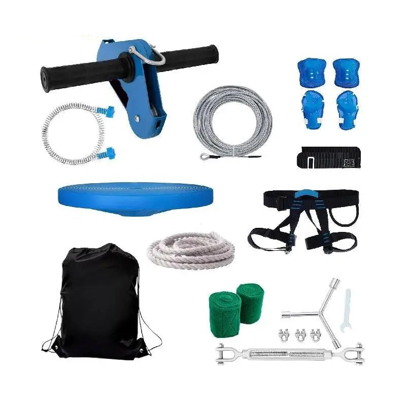 Zip line Kit, Brake, Steel Trolley, Swing Seat, Steel, 2438.4cm, Blue