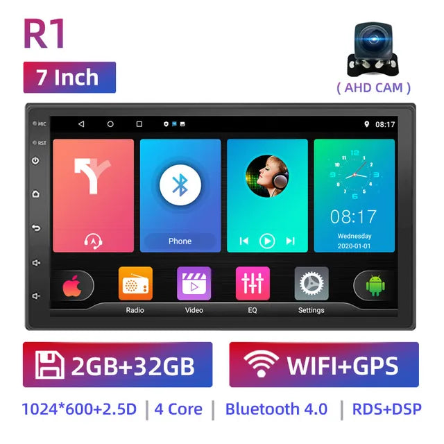 WiFi Controlled, 7R1 2G 32G AHD, Android 7 9 10 Inch, Car Multimedia Video Player, Universal 2DIN Stereo Radio GPS, Volkswagen Nissan Hyundai Kia Toyota, Color: Black, Size: Universal.