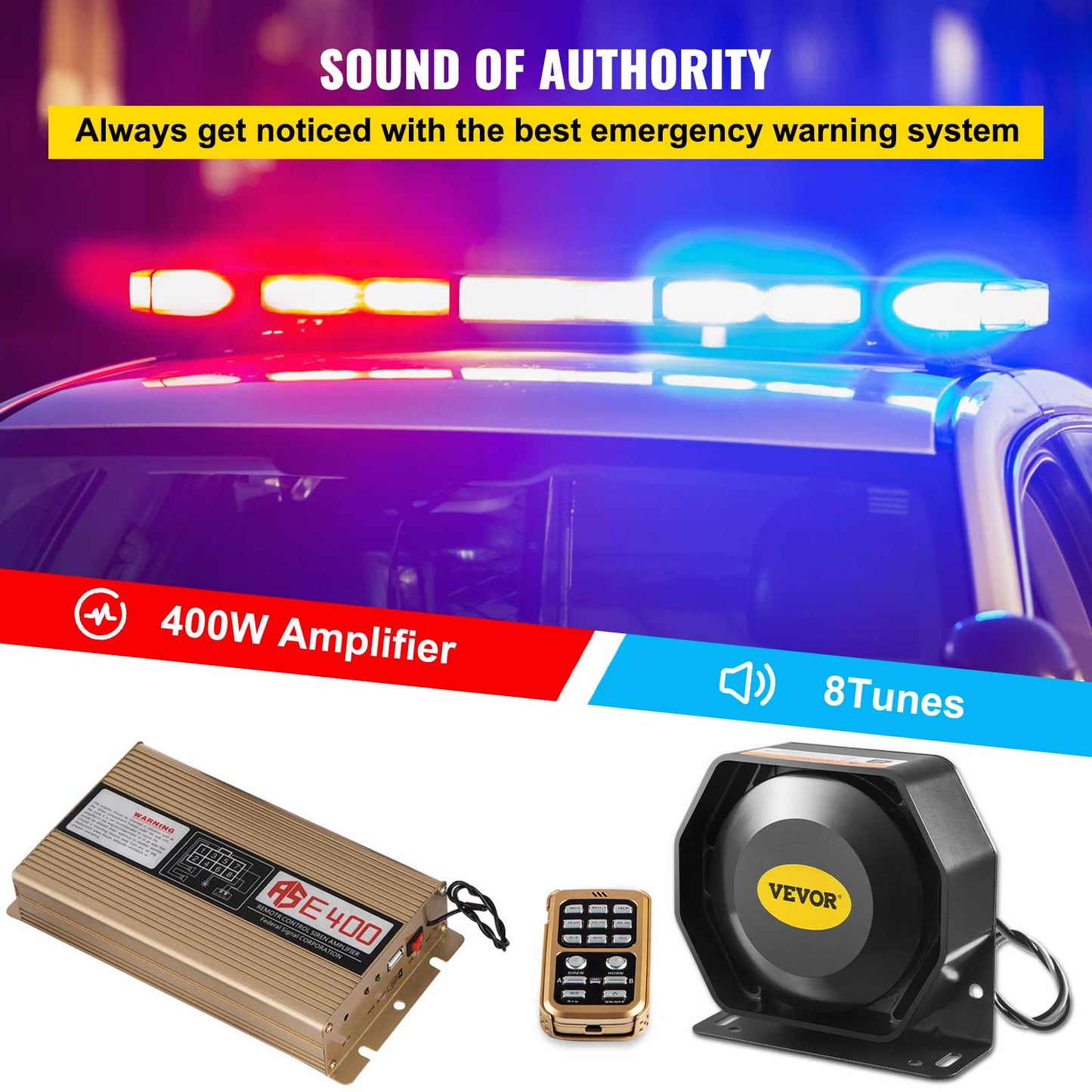 12V 200W/400W 18-Sound Car Siren with PA and MIC.