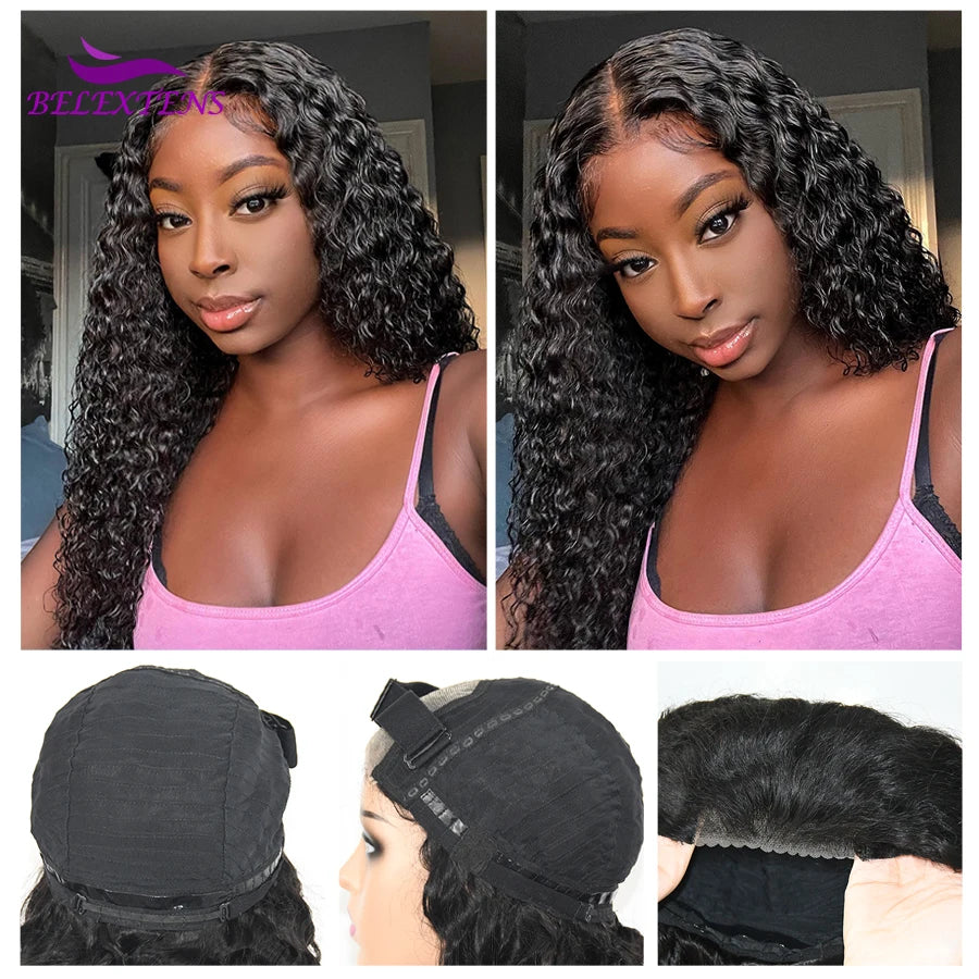 22 24 26 Water Wave Human Hair 4x4 Lace Pre Cut Wig No Glue Lace Front 3 Day Delivery