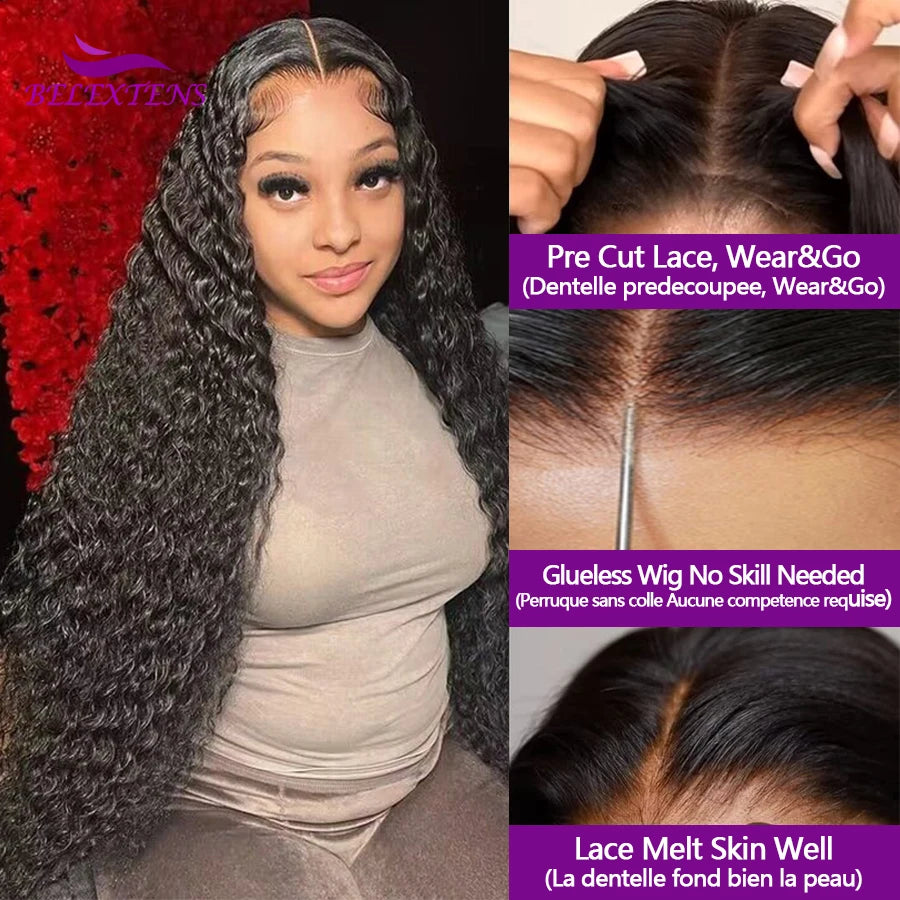 22 24 26 Water Wave Human Hair 4x4 Lace Pre Cut Wig No Glue Lace Front 3 Day Delivery