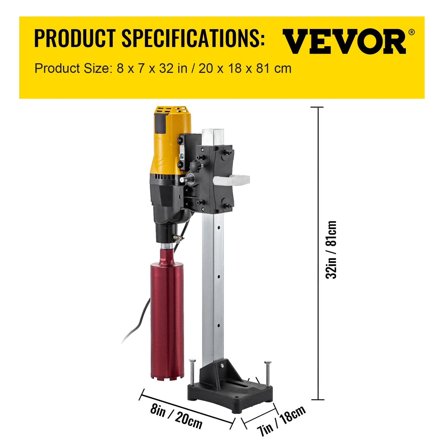 255mm Diamond Core Drill Rig Stand 4450W Engineering Wet Dry Concrete Marble Drilling Machine, Heavy Duty, Vertical, Bench, 4450W, 255mm