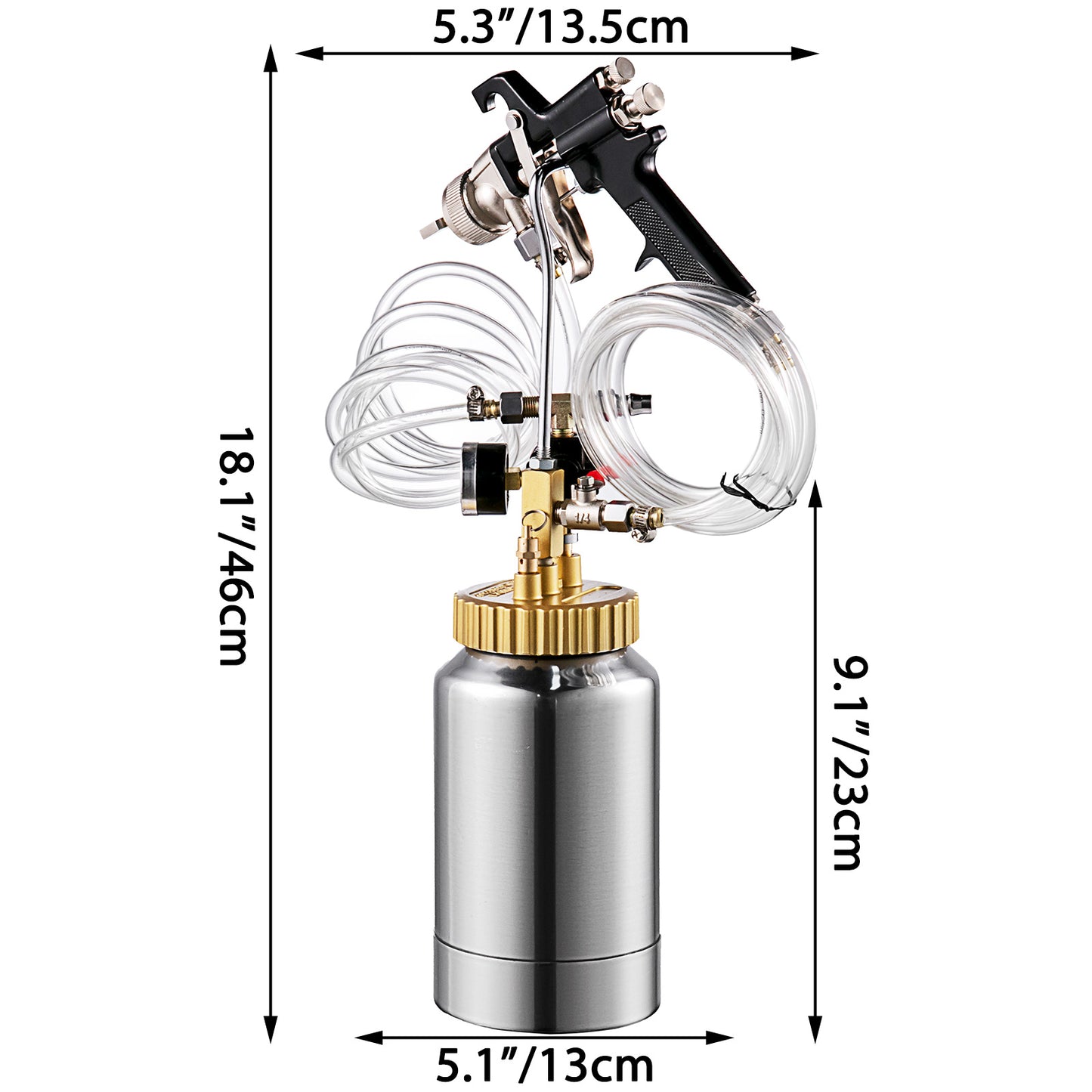 Pot à pression de 2 pintes avec kit de pistolet pulvérisateur à buse de 1,8 mm et tuyau pour usage commercial