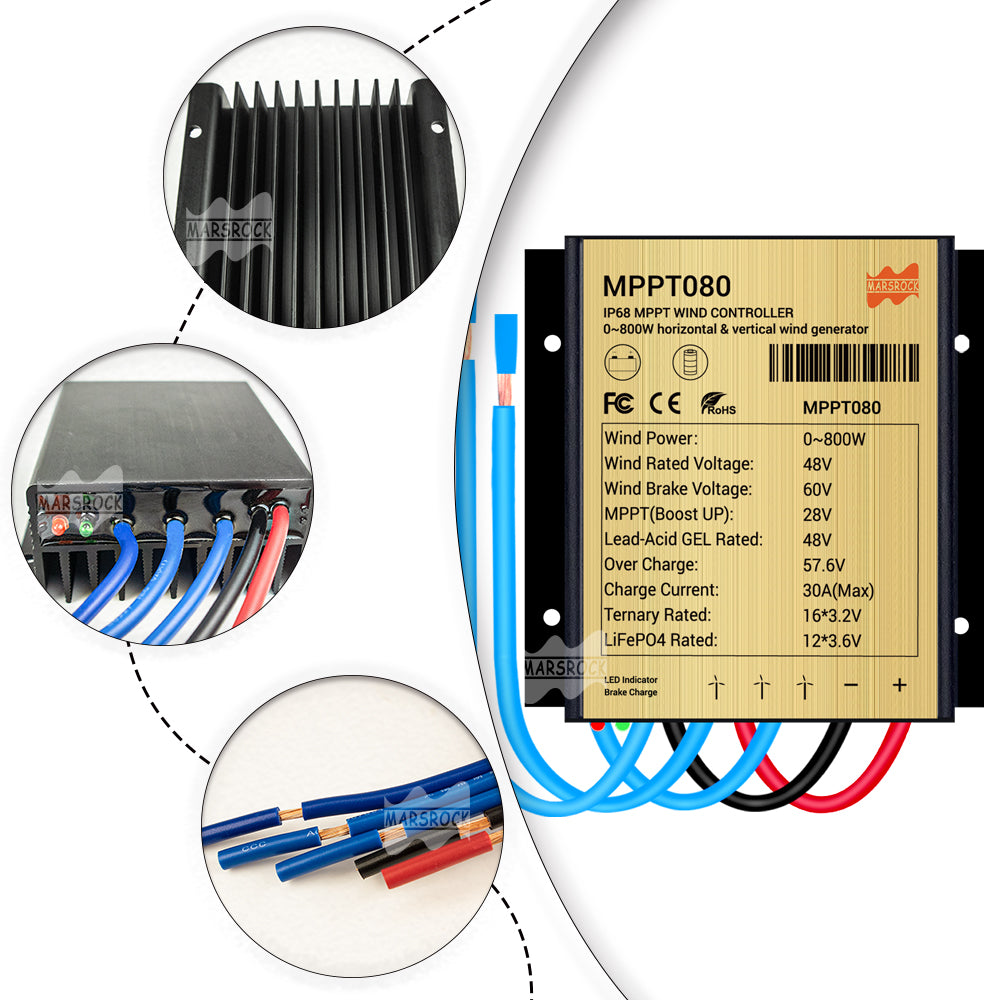 Windmill MPPT Charge Controller, Auto 12V & 24V, 800W, IP68, Black