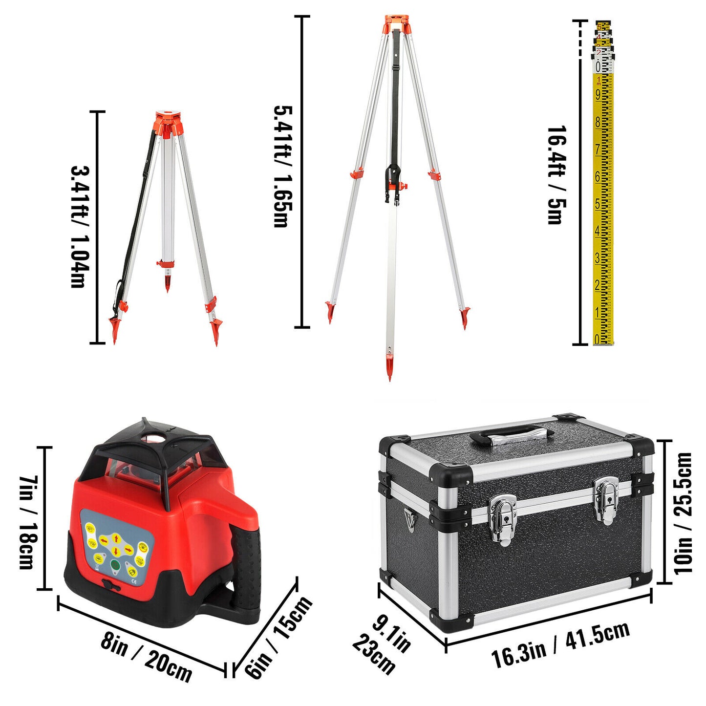 360 Laser Level Self-Leveling ±5 Deg. w/ Tripod & Staff for Construction Outdoors