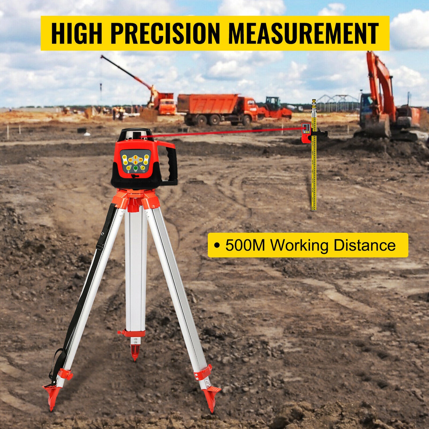 360 Laser Level Self-Leveling ±5 Deg. w/ Tripod & Staff for Construction Outdoors