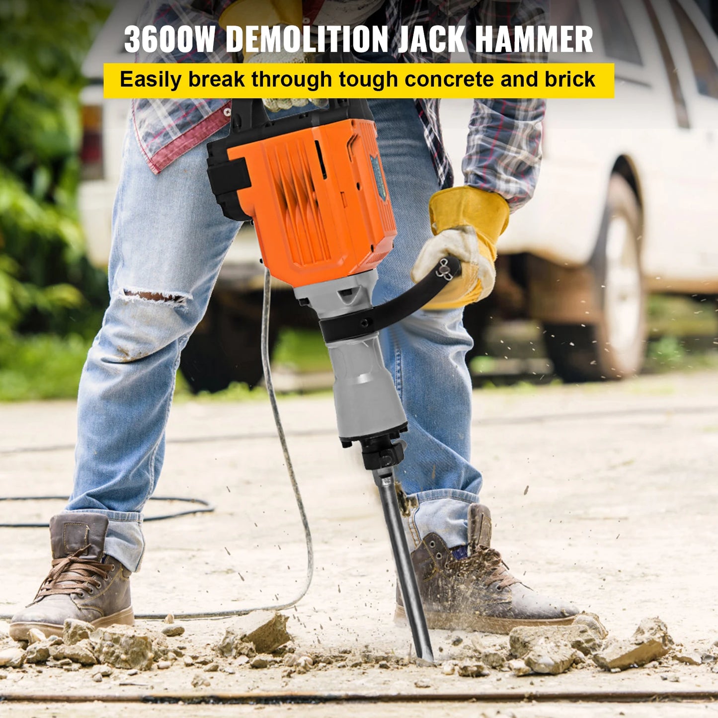 3600W Jack Hammer Drill W/ 2 Chisels Ground Breaking Concrete Electric Impact Drilling Machine, Heavy, 3600W, Yellow, Standard