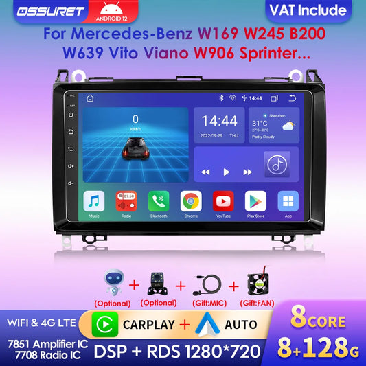 Wireless Speakers |  | Carplay Android 12 9" 8 Core Multimedia Stereo | 3G+32G | Mercedes Benz Viano Vito W639 B200 W169 W245 Sprinter W906 S8 | Black | Size: 9"