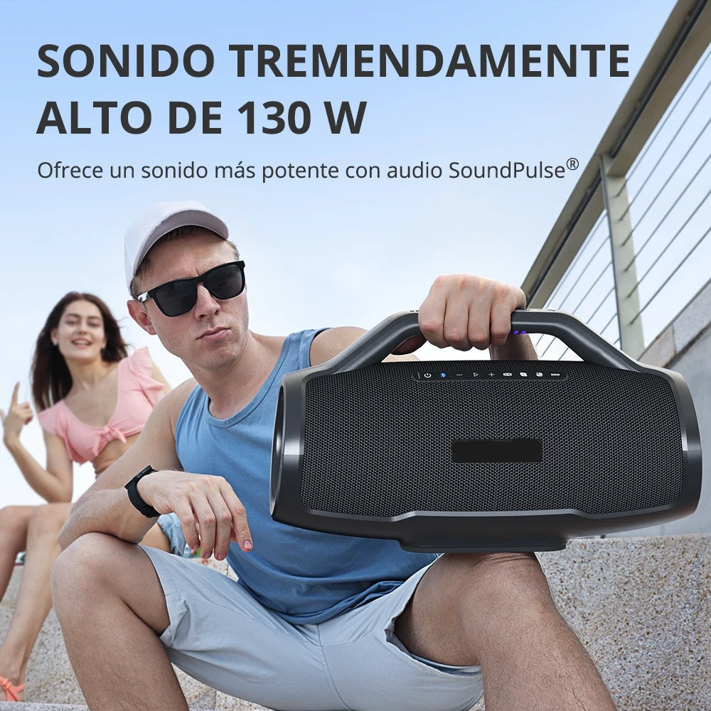 Wireless Speaker, Portable, 3 Way Sound, APP Control, 130W, 18000mAh, IPX6, Black