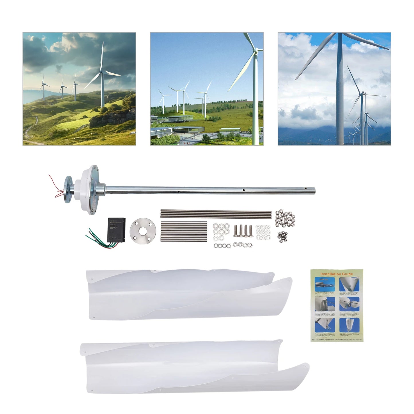 Wind Turbine Generator, Electric, with PWM Controller, 24V, 400W, 2 Blades, White