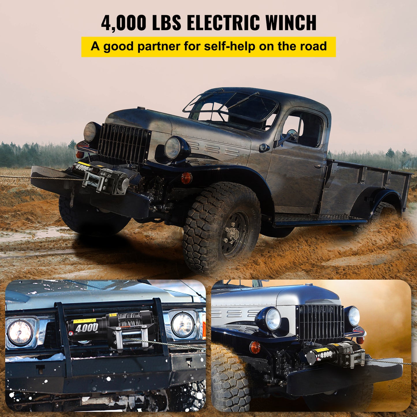 Wireless Electric Winch 4000lbs 12V for Off-road Trucks with 43ft Steel Cable & Remote Control