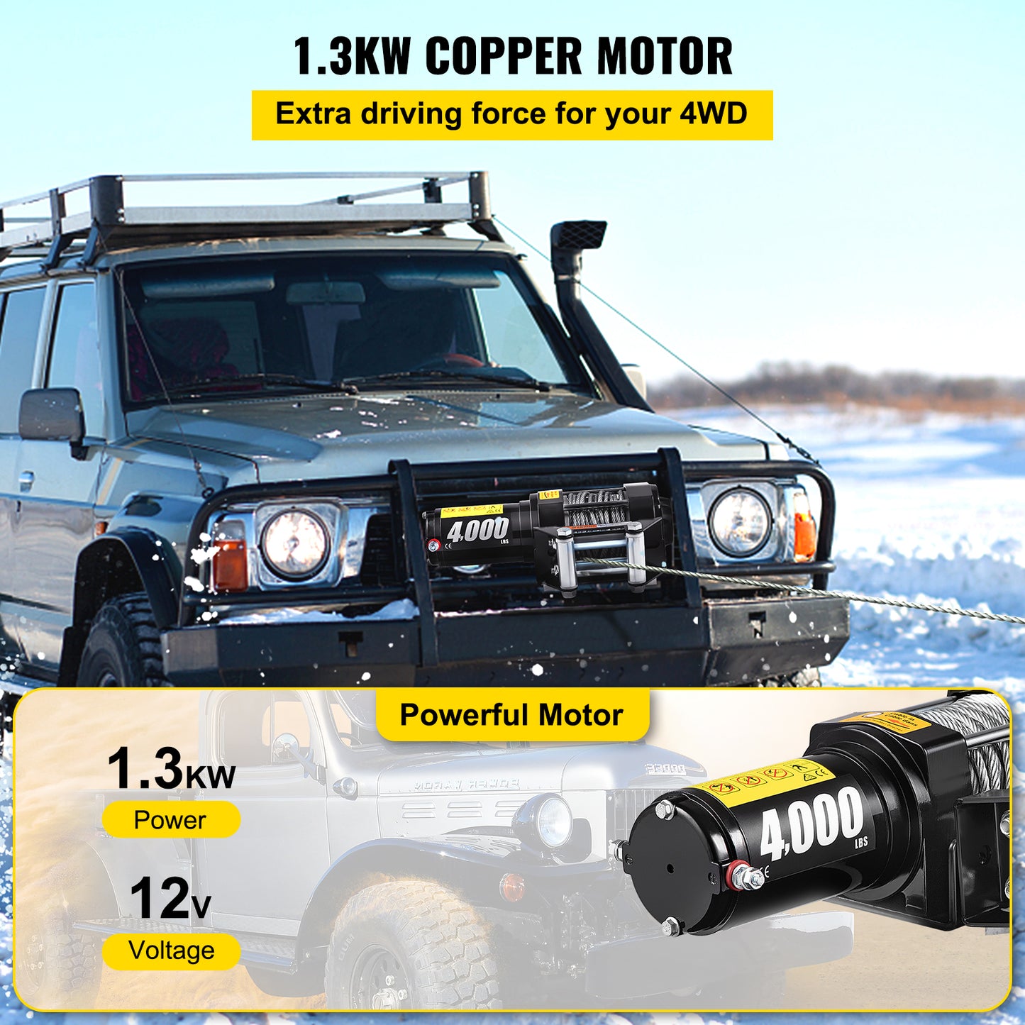 Wireless Electric Winch 4000lbs 12V for Off-road Trucks with 43ft Steel Cable & Remote Control