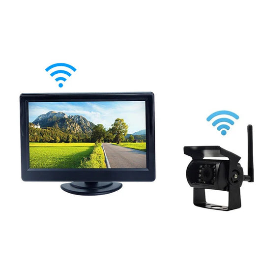 Wireless Backup Camera, 5 Inch Monitor, 12V-24V IR, Trailer Pickup Truck Camper, Black, 5"