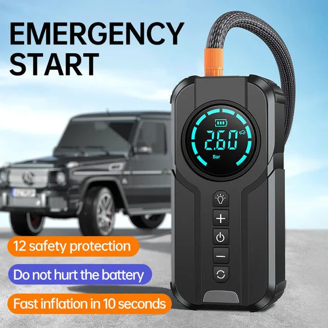 12V Portable Air Compressor Tyre Air Pump, Black, 4 In 1 1000A, 180PSI, 12V Portable Air Compressor Tyre Air Pump, Black