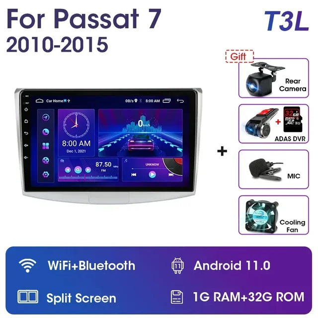 WiFi Controlled,  T3L-ADAS, 10.1" Android 11.0 Car Multimedia Player, Navigation GPS, VW Volkswagen Passat B7 B6 CC 2010-2015, 4G Carplay