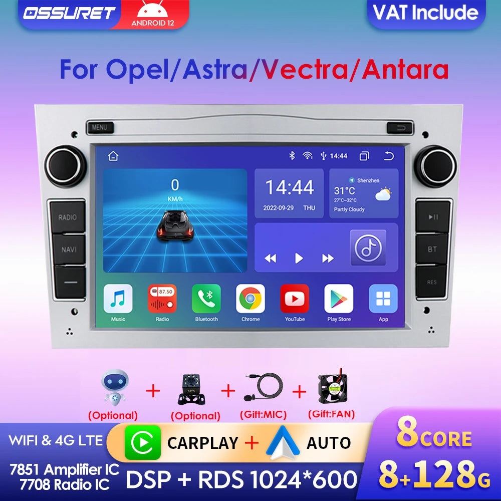 Wireless Speakers, , 4G 64G Android 12, Opel Astra H J 2004 Vectra Vauxhall Antara Zafira Corsa C D Vivaro Meriva Veda, S7 B, Radio, Portable