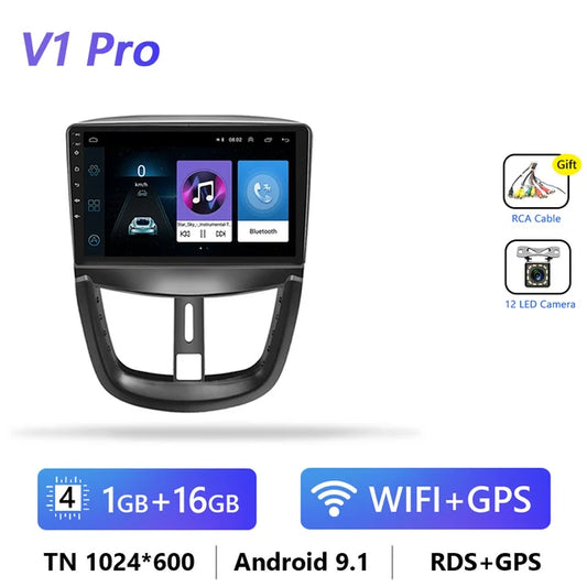 WiFi Controlled, Peugeot 207 2006-2015, 1G+16G Cam, 4G CarPlay, 8G+128G Android, GPS Navi, HiFi RDS, Stereo