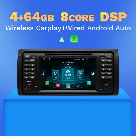 WiFi Controlled, 8Core 4GB 64GB, Carplay Android 11, BMW X5 E53 E39, 2 Din Audio Radio Multimedia GPS IPS Stereo Navigation, Black, Max 1-2 representative characteristics.