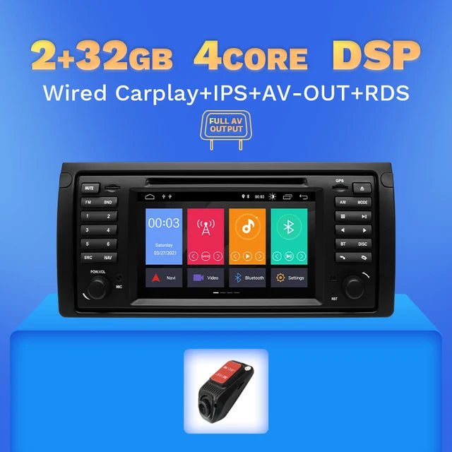 WiFi Controlled, BMW X5 E53 E39, 2GB 32GB DVR, Carplay Android 11, 4GB 64GB, Car DVD Player, IPS Stereo Navigation, RDS+, Black.