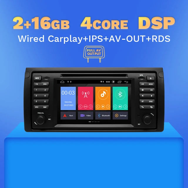 WiFi Controlled, 4Core 2GB 16GB, Carplay, Android 11, BMW X5 E53 E39, 2 Din, Multimedia GPS IPS Stereo Navigation, RDS, Black