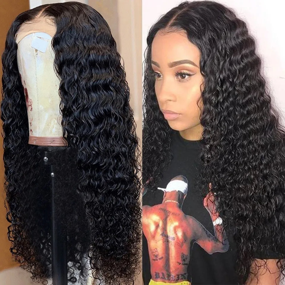 Wig, Water Wave, Natural Human Hair, Brazilian, Glueless, 76cm, Black