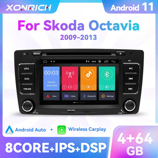 Wireless Speakers, , Android 11, 4G 64G, Skoda Octavia 2009-2013 Yeti 2008-2014, IPS Multimedia, Wifi DAB+ 32GB DVR OBD Cam