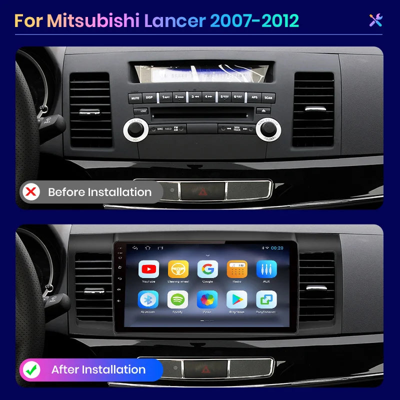 Wireless Speakers  PX9 for Mitsubishi Lancer 2007-2012, Android 2 din CarPlay 4G-WIFI 6GB-128GB GPS Multimedia Video Player 2009.