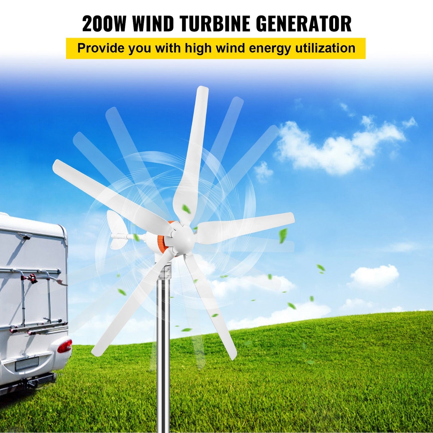 Wind Turbine Generator, 12V, 400W, MPPT Controller, 3 Blades, White