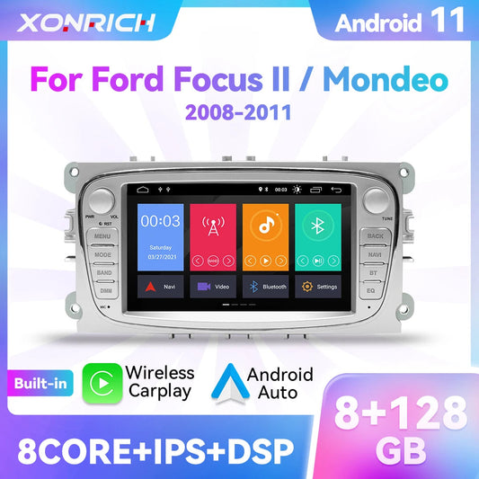 Wireless Carplay Android 11 Car Multimedia Radio  Ford Focus 2 3 mk2 Mondeo 4 Kuga Fiesta Transit Connect S-MAX C-MAX Galaxy 4G 64G OBD Cam Black Size.