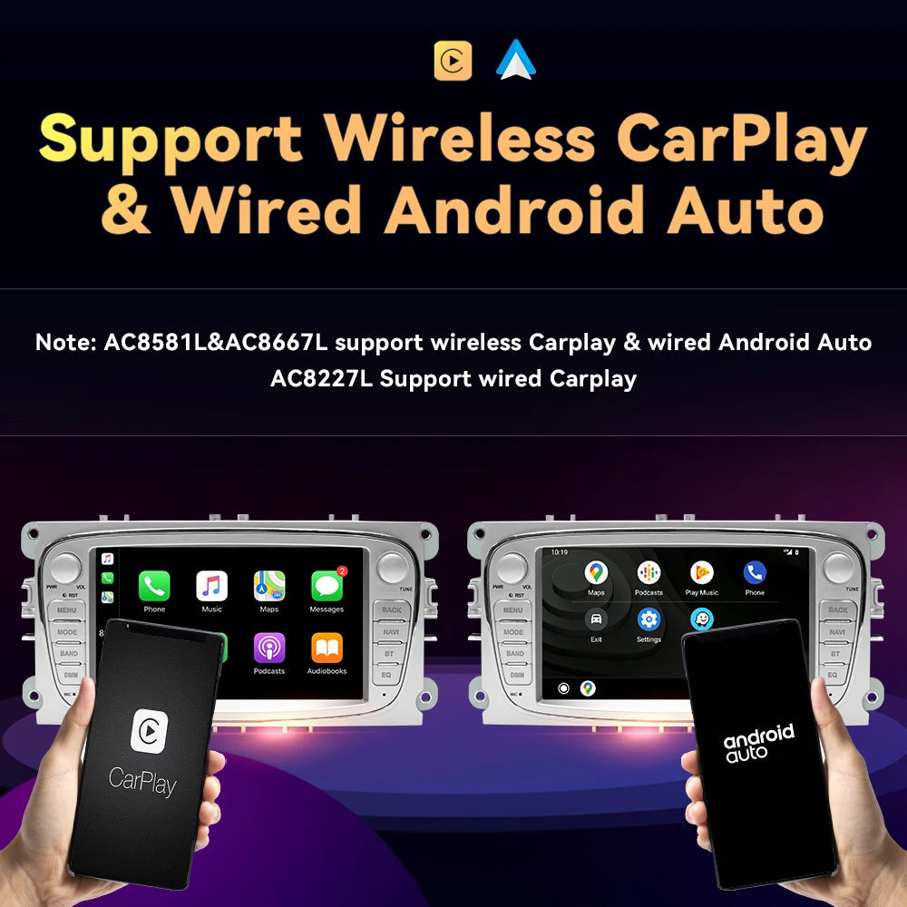 Wireless Carplay Android 11 Car Multimedia Radio  Ford Focus 2 3 mk2 Mondeo 4 Kuga Fiesta Transit Connect S-MAX C-MAX Galaxy 4G 64G OBD Cam Black Size.