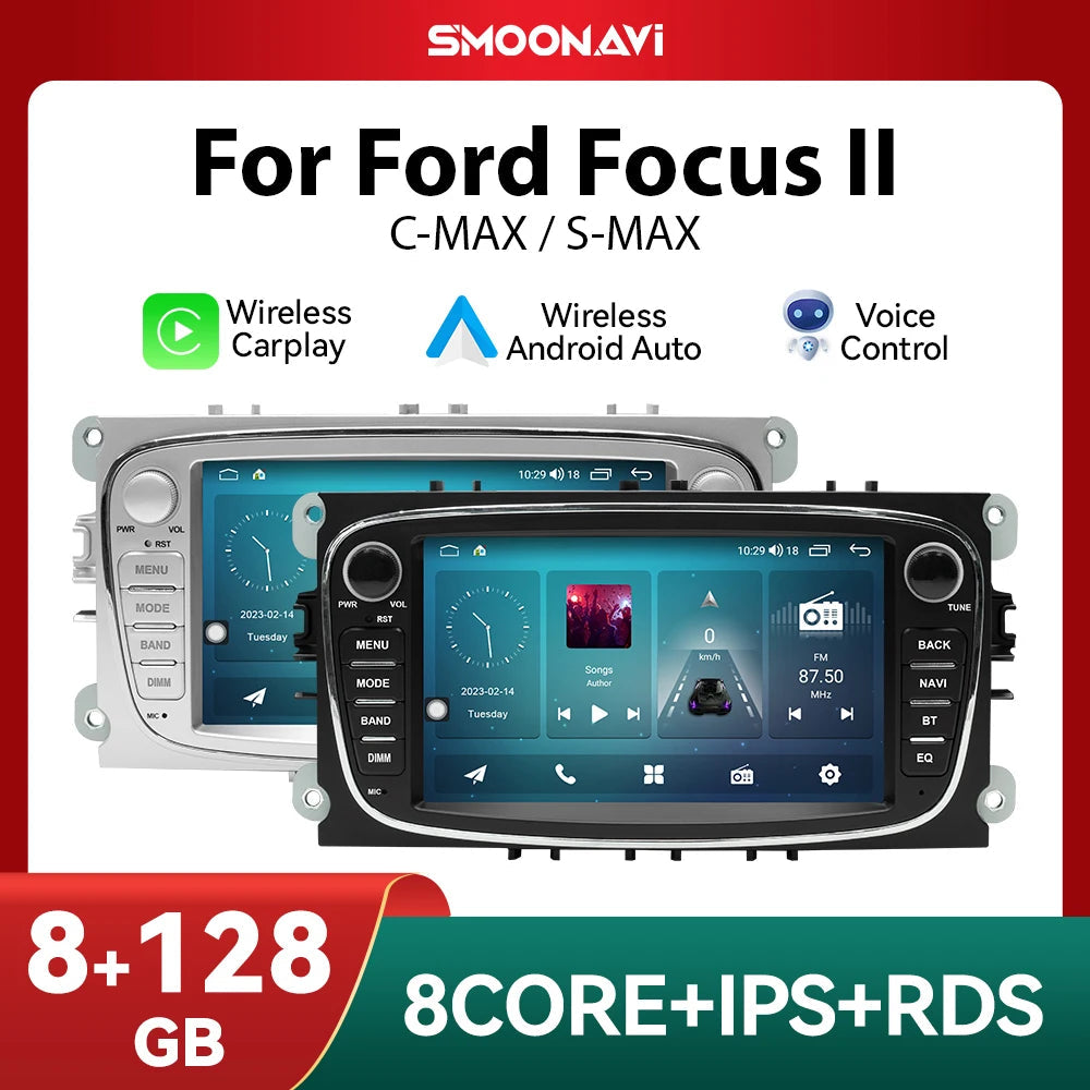 Wireless Speakers, , Android 12, 128GB, Ford Focus 2 3 mk2 Mondeo 4 Kuga Fiesta Transit Connect S-MAX C-MAX Galaxy, DSP, 2GB 16GB, OBD Cam