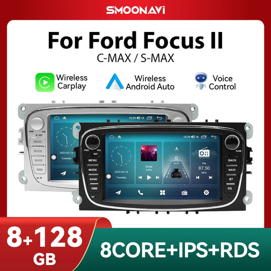 Wireless Speakers, , Android 12, 128GB, Ford Focus 2 3 mk2 Mondeo 4 Kuga Fiesta Transit Connect S-MAX C-MAX Galaxy, DSP, 2GB 16GB, OBD Cam