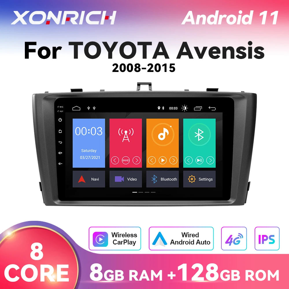 Wireless Speakers, , Toyota Avensis 2008-2015, Android 11, GPS, 4G Wifi, 2Din, DSP, T1, 8GB+128GB, OBD, Cam, Black