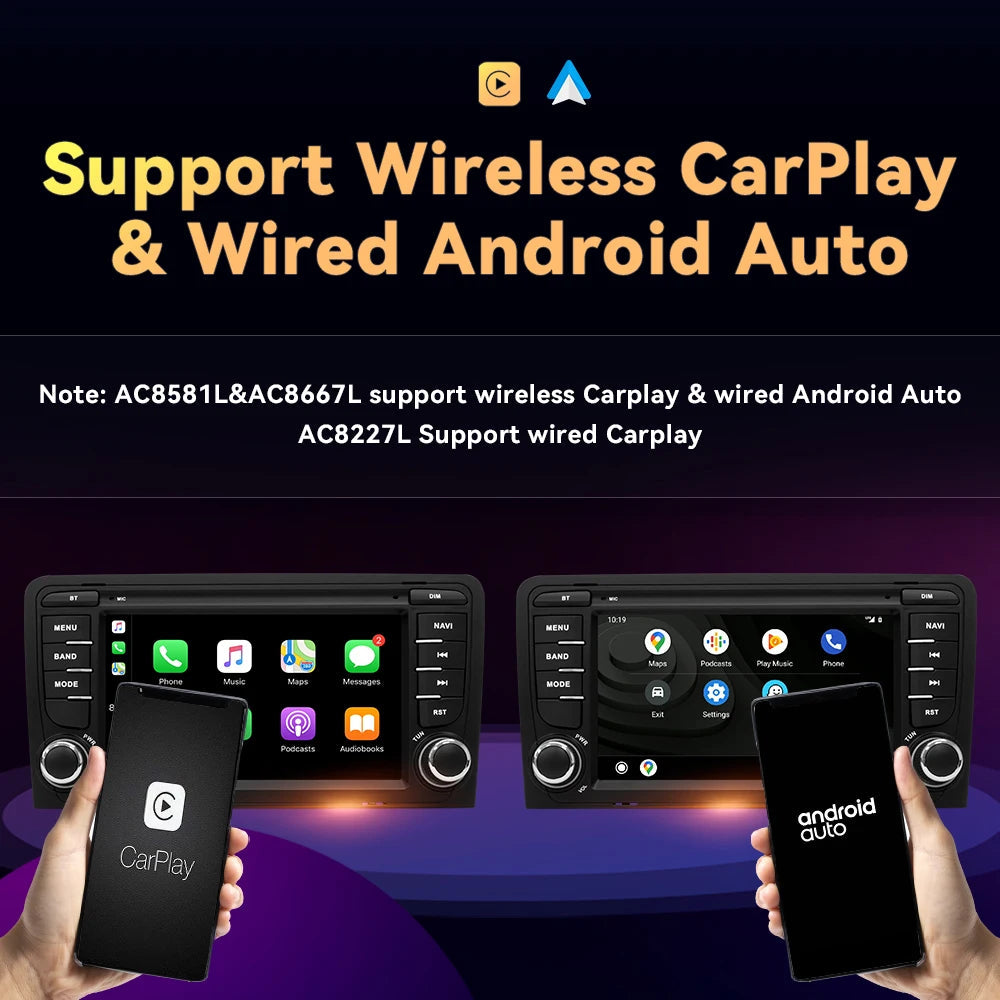 Wireless Speakers, , Audi A3 2 8P 2003-2013, 8GB+128GB, Carplay Android Auto, GPS Navigation, Multimedia DSP Audio, 8Core, 4GB 64GB.