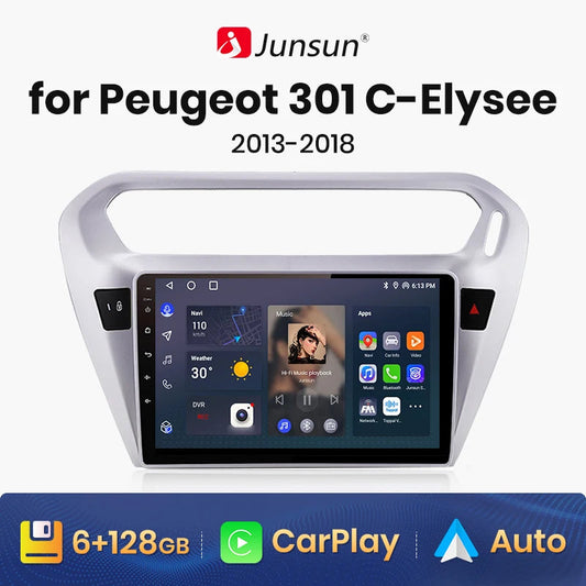 Wireless CarPlay Android Auto Radio Peugeot 301 Citroen Elysee 2013-2018 4G Multimedia GPS 2din autoradio V1 C (1GB 32GB), Black.