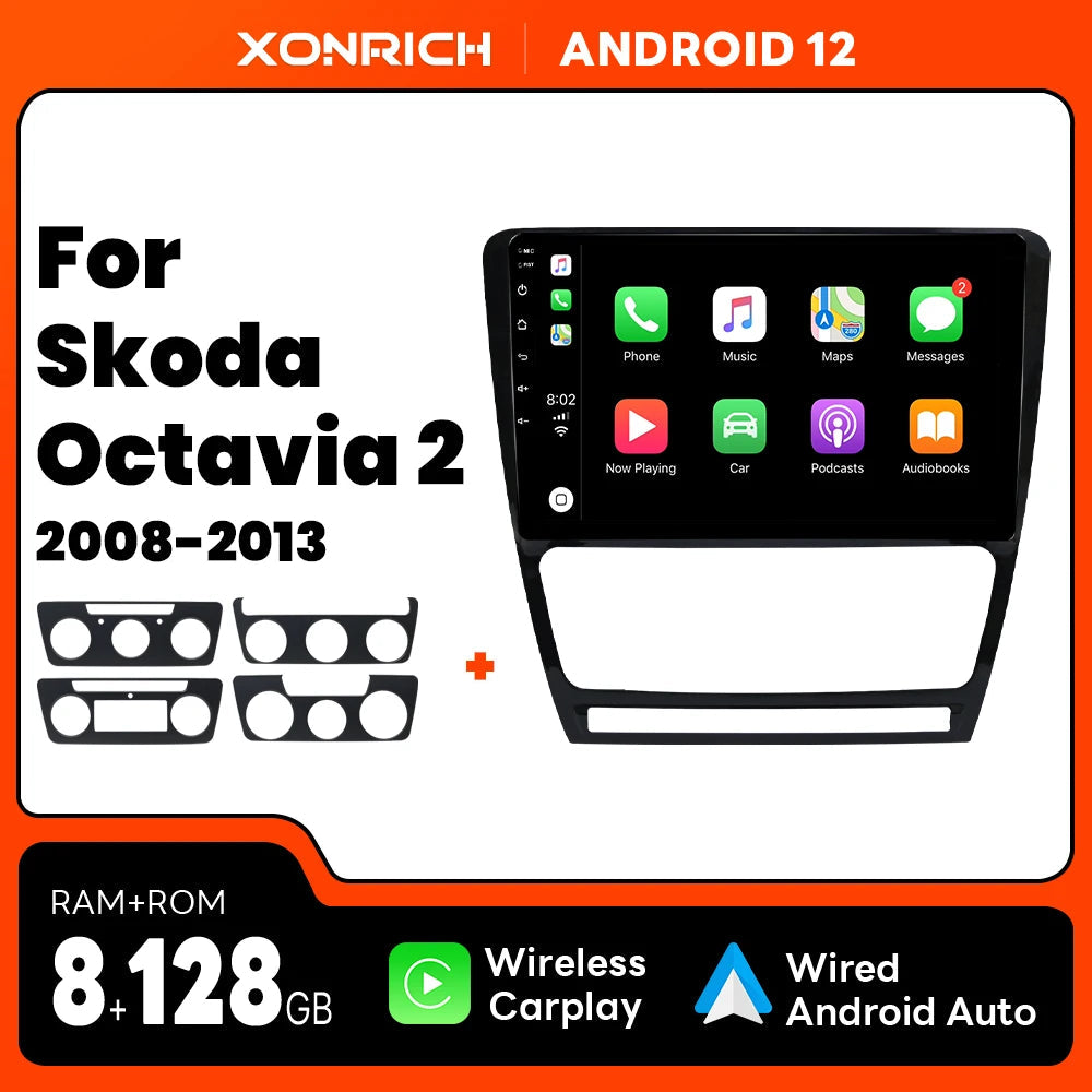 Wireless Speakers  Skoda Octavia 2 A5 2008-2013 Android 12 4G Car Multimedia 2din autoradio Carplay 128G T1C 2GB 32GB