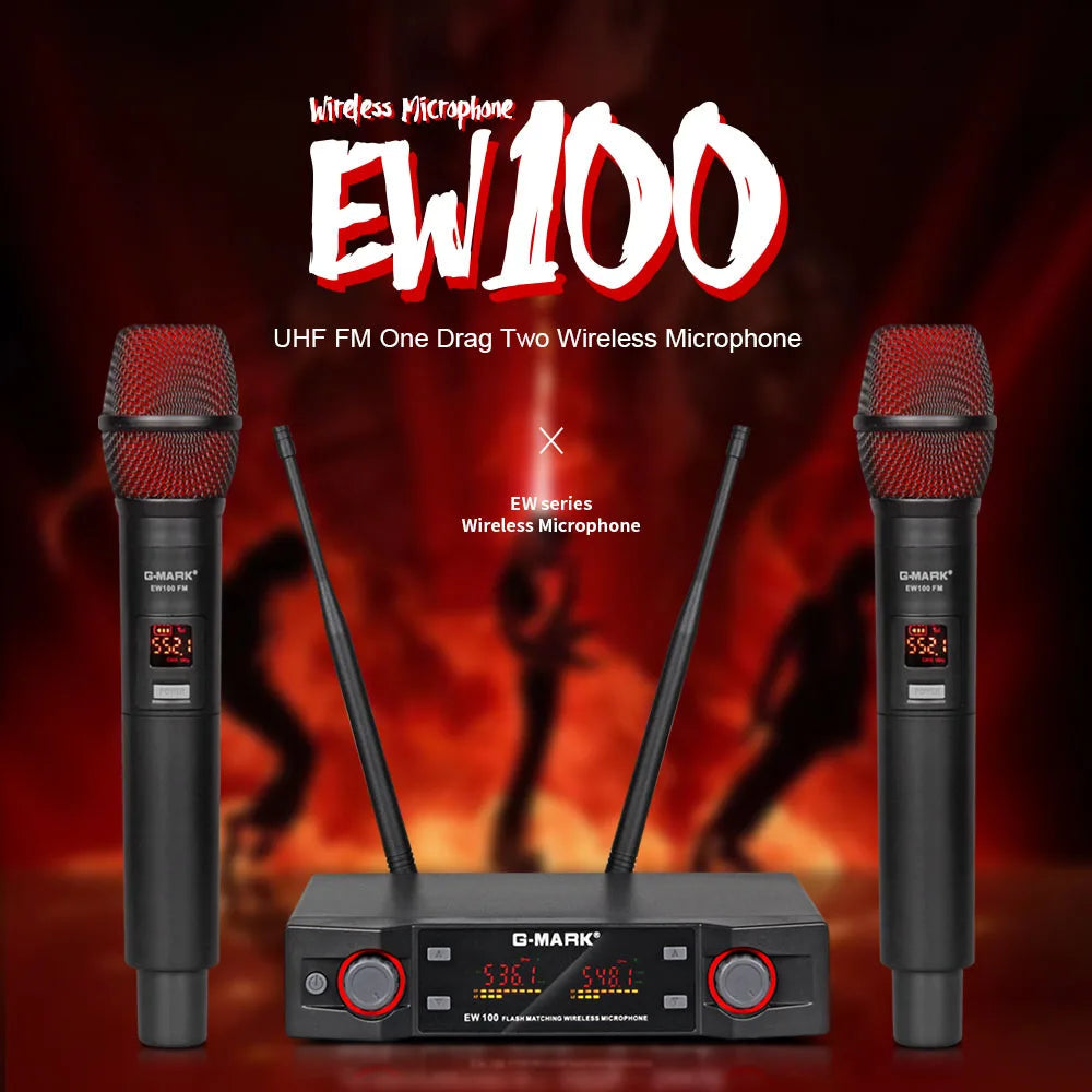 Wireless Speakers,  EW100 UHF Karaoke Handheld, Adjustable Frequency, Black, Standard Size.