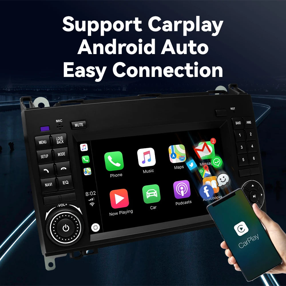 Wireless Speakers, , Carplay Android 12, 8GB RAM, 128GB ROM, Mercedes Benz B200 Sprinter W906 W639 AB Class W169 W245 Viano Vito, GPS Wifi, 4GB RAM, 64GB ROM. Black.