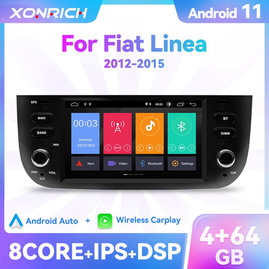 Wireless Speakers, , Android12 Autoradio, 4GB RAM, 64GB Storage, GPS Navigation, Black, Fiat/Linea/Punto Evo 2012-2015 Compatible