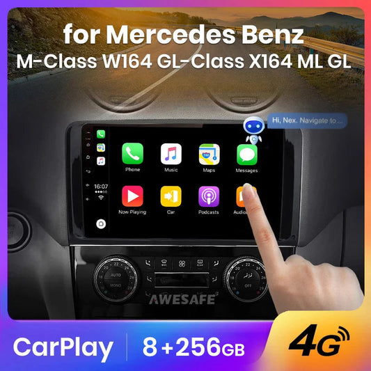 Haut-parleurs sans fil, PX9 pour Mercedes Benz W164 ML GL 2005 - 2012, navigation multimédia, stéréo Android CarPlay, 4G-WIFI, 2-32 Go, couleur : noir, taille : 2 din.