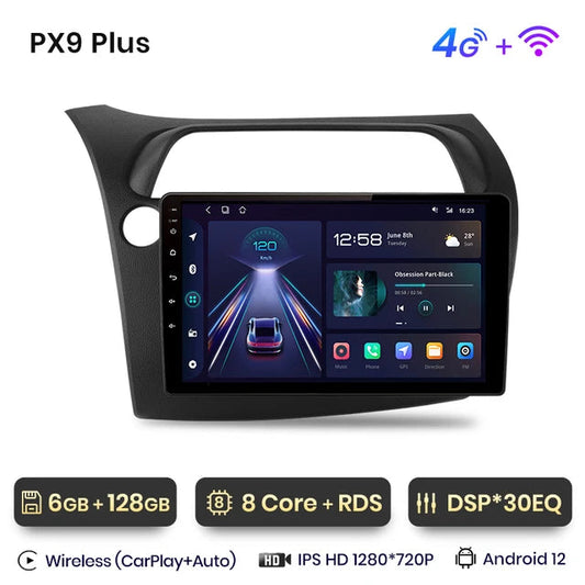 WiFi Controlled, PX9, 6GB-128GB, Honda Civic Hatchback 2005-2011, Android Auto GPS, 2din autoradio.