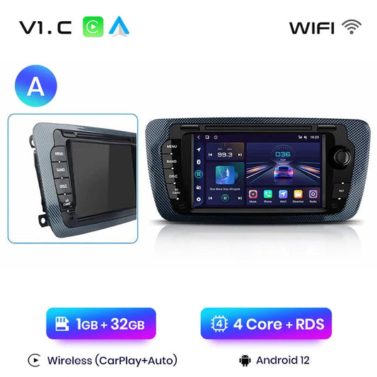 WiFi Controlled, V1 C (1G 32G)A, AI Voice, Wireless CarPlay, Android Auto, Seat Ibiza 6j 2009-2013, 4G Car Multimedia GPS 2din autoradio