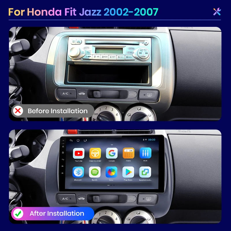 Haut-parleurs sans fil, PX9 pour Honda Fit Jazz 2002-2007, navigation multimédia, autoradio Android, CarPlay, stéréo avec WIFI, 1 Go-16 Go, LHD